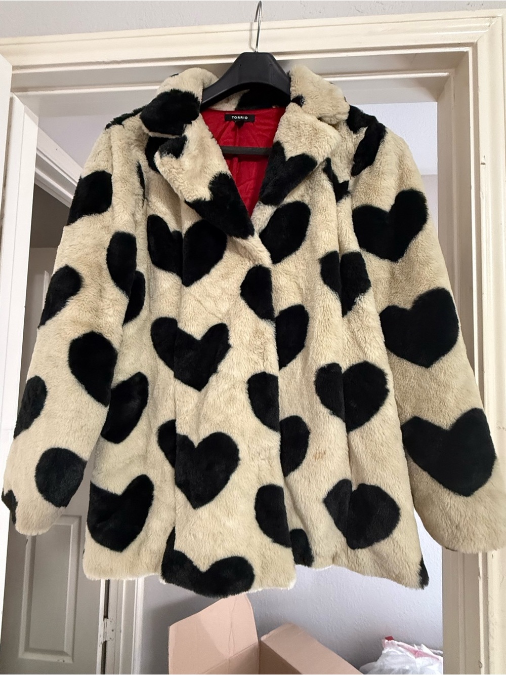 torrid Black & Cream Heart Faux Fur Coat